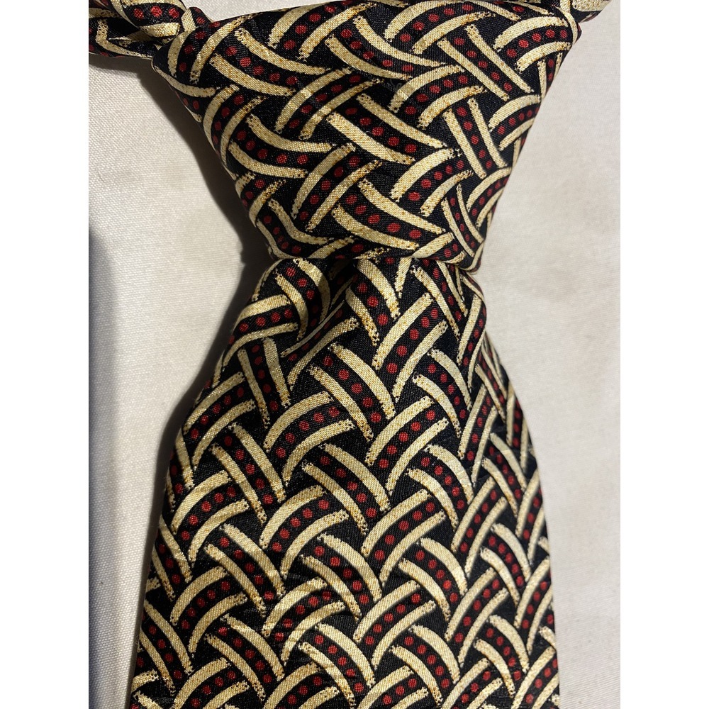 Umberto Bossi Neck Tie - All Silk - Hand Made in Italy - Gold & Red Ribbons